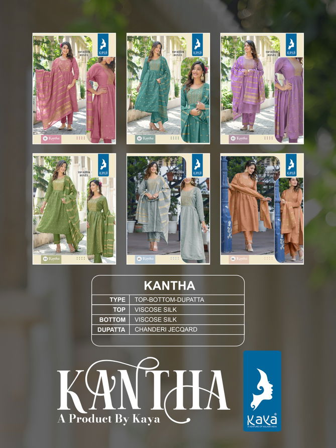 Kaya Kantha Viscose Silk Readymade Suits Catalog
